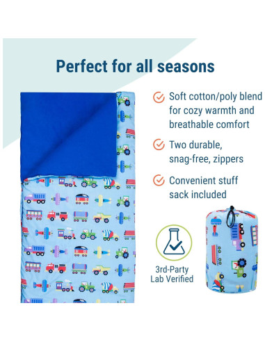 Saco de dormir Wildkin para niños 144.78x76.2 cm - Trenes y aviones