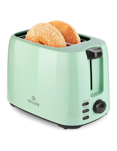 Tostadora iSiLER de 2 Rebanadas Verde 750W con 7 Niveles