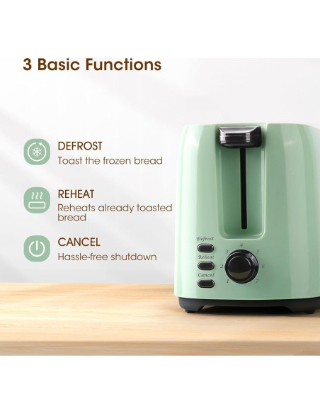 Tostadora iSiLER de 2 Rebanadas Verde 750W con 7 Niveles