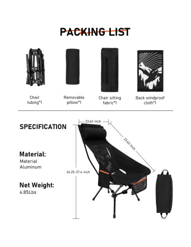 Silla de Camping Plegable NOVSIGHT con Respaldo Alto y Reposacabezas