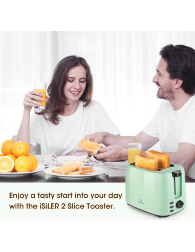 Tostadora iSiLER de 2 Rebanadas Verde 750W con 7 Niveles