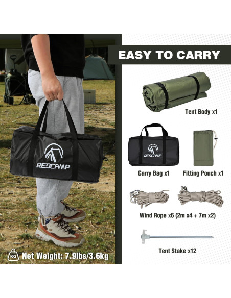 Tienda de Camping REDCAMP 4 Estaciones 3.6x2.0m Verde Militar