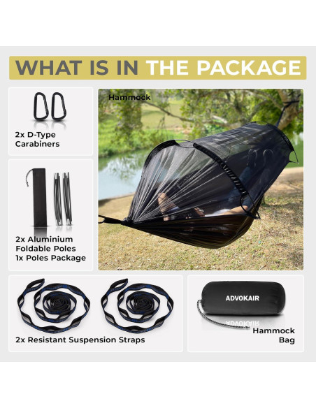 Hamaca de Camping Advokair con Red Anti Mosquitos 270x140cm