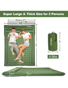 Colchón Inflable Doble CAMULAND 196x135 cm 4.7 cm Grosor Verde Oliva 2