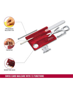 Victorinox SwissCard Cuidado de Uñas 13 Funciones Rojo 2