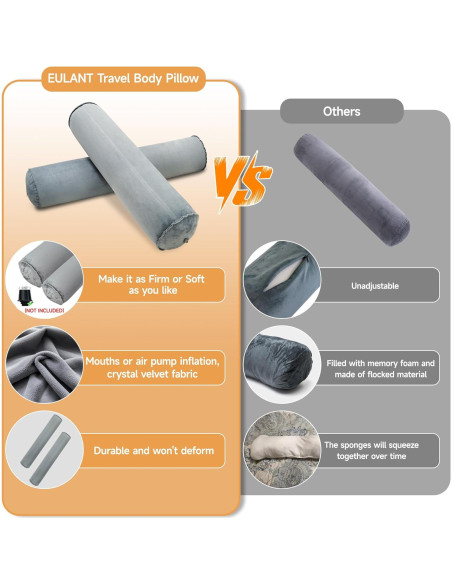 Almohada Corporal Inflable EULANT 120cm Gris para Adultos