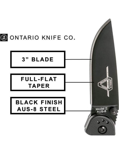 Cuchillo Plegable Ontario 8861, Hoja 7.62 cm, Negro