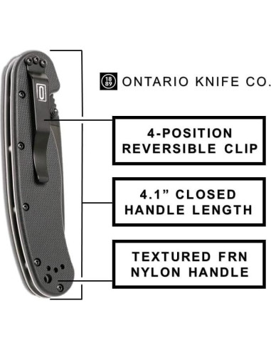 Cuchillo Plegable Ontario 8861, Hoja 7.62 cm, Negro