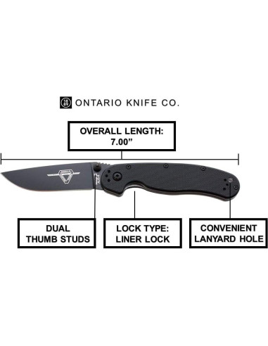 Cuchillo Plegable Ontario 8861, Hoja 7.62 cm, Negro