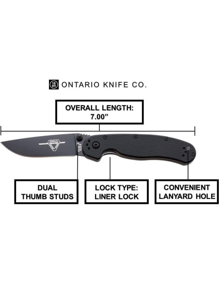 Cuchillo Plegable Ontario 8861, Hoja 7.62 cm, Negro Cuchillo Plegable Ontario 8861, Hoja 7.62 cm, Negro
