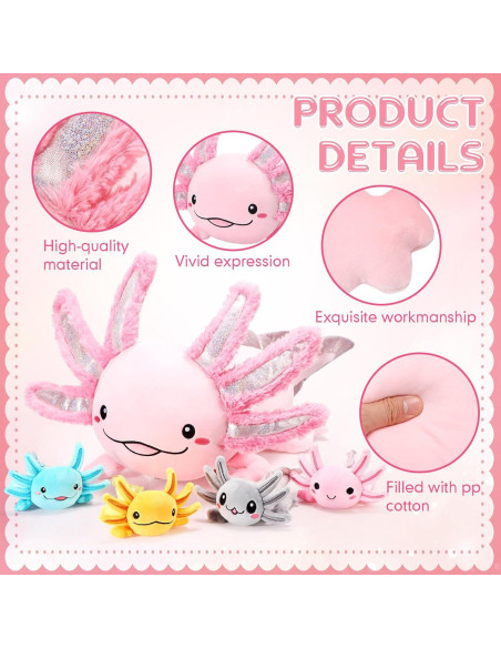 Conjunto de Peluches Axolotl Aoriher 5 Pcs Rosa 60 cm