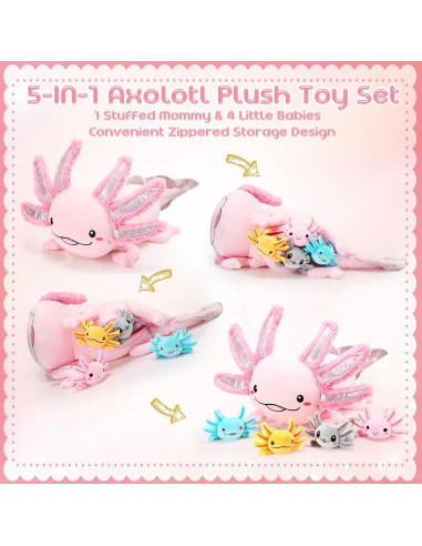 Conjunto de Peluches Axolotl Aoriher 5 Pcs Rosa 60 cm
