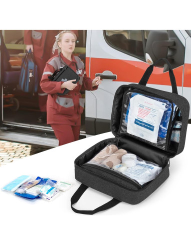 Bolsa de Primeros Auxilios CURMIO Negra Compacta 29x10x20 cm