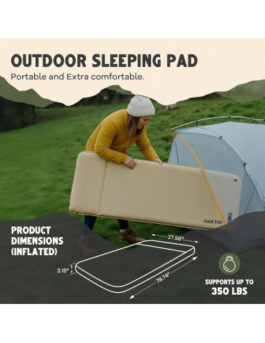 Colchón de Camping Autoinflable Oaktiv 200x70 cm Espuma Memoria