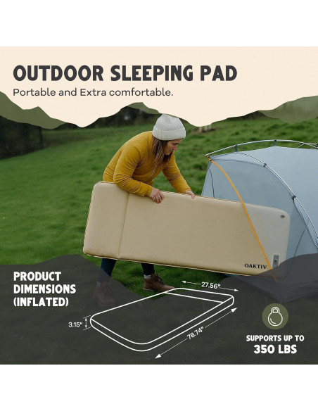 Colchón de Camping Autoinflable Oaktiv 200x70 cm Espuma Memoria
