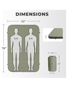 Cama de Camping Doble CORE Autoinflable 198x132 cm Verde Oliva 2