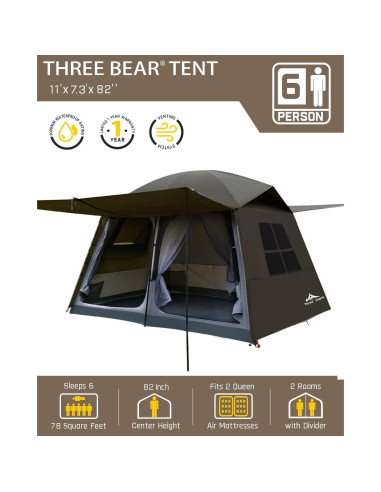 Tienda de Camping Tres Osos L05-6P para 6 Personas Impermeable