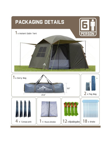 Tienda de Camping Tres Osos L05-6P para 6 Personas Impermeable