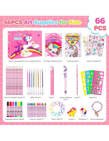 Kit de Dibujo Unicornio Homicozy 66 Piezas para Niñas 4-12 Años
