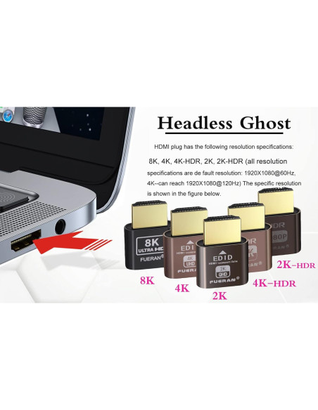 Emulador de Monitor Virtual FUERAN 4K HDMI Dummy Plug 6 Pcs Emulador de Monitor Virtual FUERAN 4K HDMI Dummy Plug 6 Pcs
