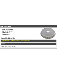 Tambor de Freno Trasero Marketplace Auto Parts Toyota Corolla 2009-2019 2