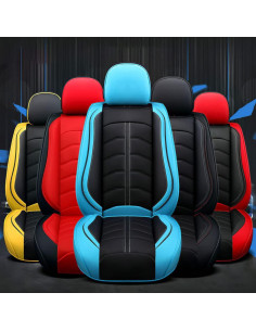 Funda de Asiento de Coche JARMAY para Toyota Yaris 2007-2020, 5 Asientos, Impermeable, Cuero Premium Negro Rojo 2