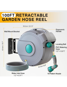 Carrete de Manguera Retráctil AXTRIM 30.48 m x 1.27 cm con Boquilla 2