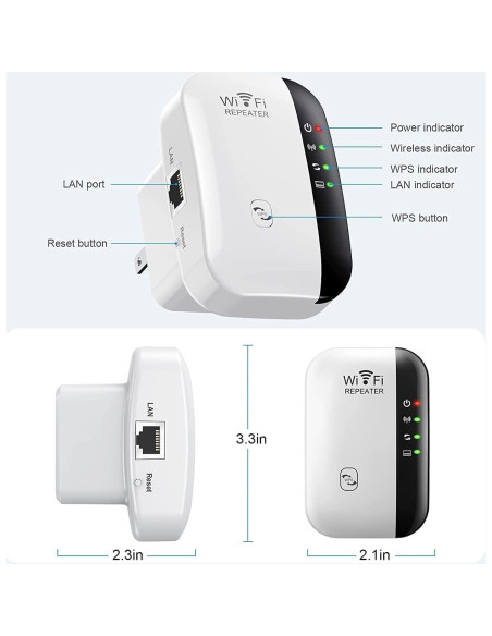 Extensor de WiFi Jancane 300Mbps, Amplificador de Rango con Ethernet