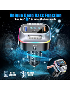 Transmisor FM Bluetooth 5.0 LENCENT T73 Cargador Coche 20W 2