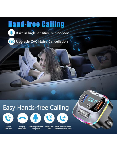 Transmisor FM Bluetooth 5.0 LENCENT T73 Cargador Coche 20W