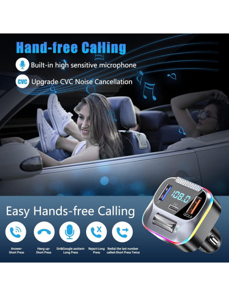 Transmisor FM Bluetooth 5.0 LENCENT T73 Cargador Coche 20W