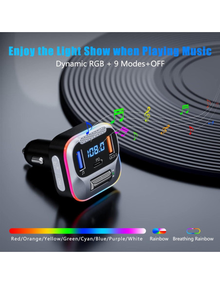 Transmisor FM Bluetooth 5.0 LENCENT T73 Cargador Coche 20W
