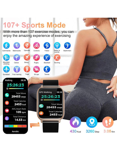 Reloj Inteligente RifePhi para Mujeres 1.83" Fitness IP68