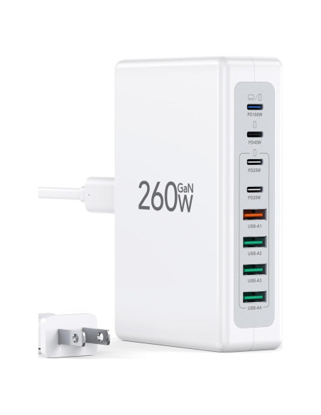 Estación de Carga USB C 260W 8 Puertos Gan III - HNT-PC820