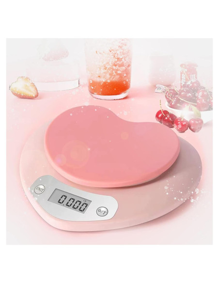 Balanza de Cocina YRY Rosa Corazón LCD 5 kg Precisa Tare