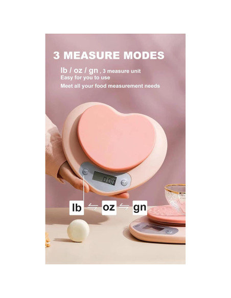 Balanza de Cocina YRY Rosa Corazón LCD 5 kg Precisa Tare