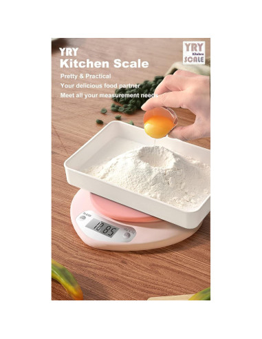 Balanza de Cocina YRY Rosa Corazón LCD 5 kg Precisa Tare