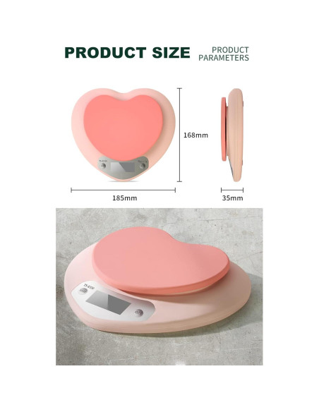 Balanza de Cocina YRY Rosa Corazón LCD 5 kg Precisa Tare