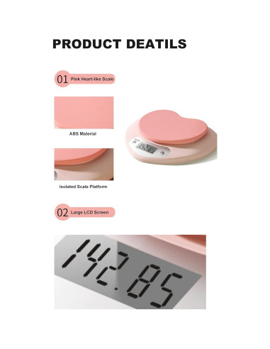 Balanza de Cocina YRY Rosa Corazón LCD 5 kg Precisa Tare