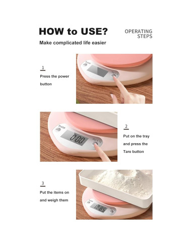 Balanza de Cocina YRY Rosa Corazón LCD 5 kg Precisa Tare