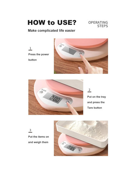 Balanza de Cocina YRY Rosa Corazón LCD 5 kg Precisa Tare