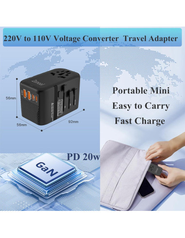 Convertidor de Voltaje Universal Zanoal 220V a 110V con 2 USB