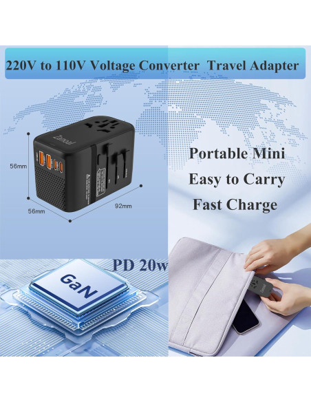 Convertidor de Voltaje Universal Zanoal 220V a 110V con 2 USB