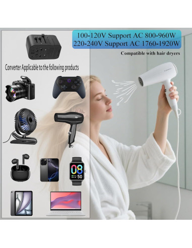 Convertidor de Voltaje Universal Zanoal 220V a 110V con 2 USB