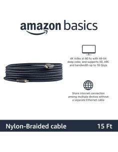 Cable HDMI Amazon Basics 4.6m Trenzado 4K 60Hz 18Gbps 2