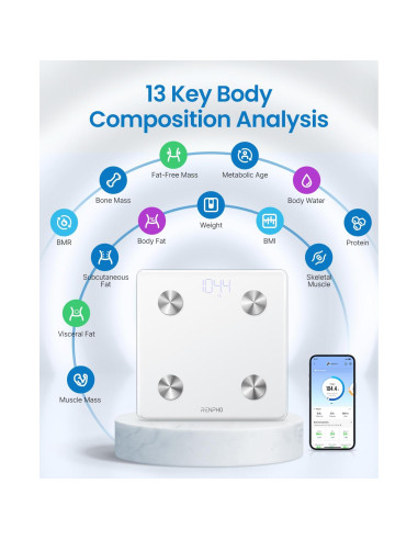 Báscula Inteligente RENPHO Bluetooth 181kg Análisis Corporal