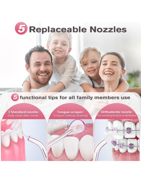 Irrigador Oral TOVENDOR Recargable 300ml 3 Modos Rosa