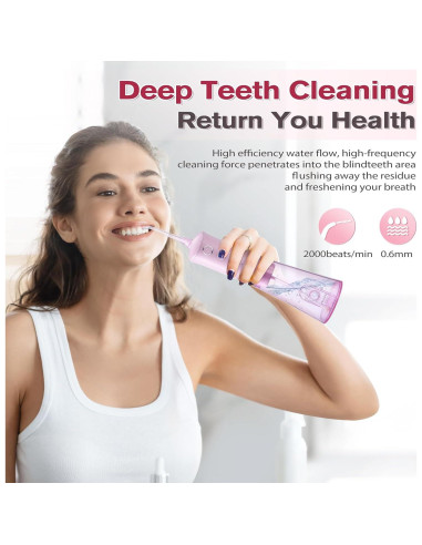 Irrigador Oral TOVENDOR Recargable 300ml 3 Modos Rosa