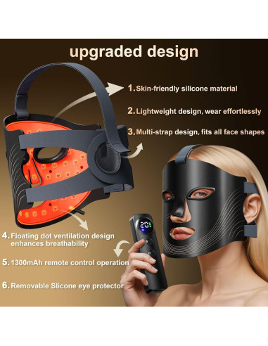 Máscara Facial de Terapia de Luz LED RubraVive KFB290 - Infrarroja y Roja