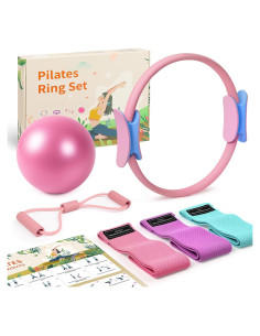 Kit de Pilates en Casa Sobre la Vida PR-01 Rosa - Anillo 35.56 cm, Bandas y Pelota